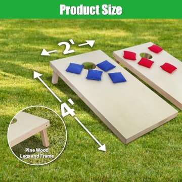 Nova Microdermabrasion 4x2Ft or 3x2Ft Solid Wood Cornhole Game Board with 8 Bean Bags and Carrying Case for Outdoor Yard Beach Lawn Party Backyard
