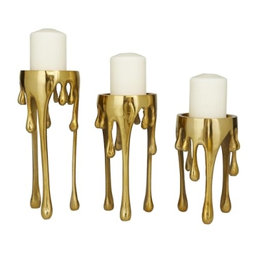 CosmoLiving Aluminum Metal Candle Holder Set in Gold