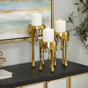 CosmoLiving Aluminum Metal Candle Holder Set in Gold