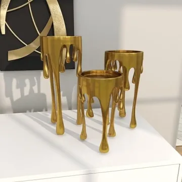 CosmoLiving Aluminum Metal Candle Holder Set in Gold