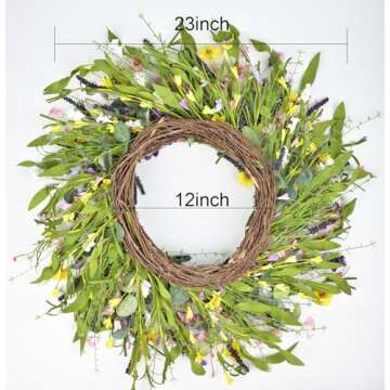 LSKYTOP Artificial Daisy Flower Wreath - 23Inch Wildflower Spring Floral Wreath Fake Flower Wreath S...