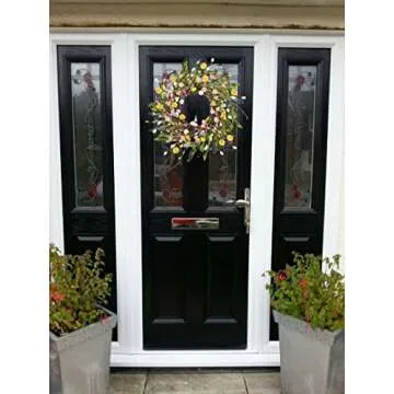 LSKYTOP Artificial Daisy Flower Wreath - 23Inch Wildflower Spring Floral Wreath Fake Flower Wreath Spring/Summer Wreath for Front Door Home Decor