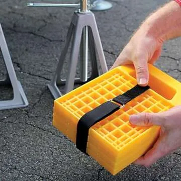 Camco Camper/RV Stabilizing Jack Pads - Features Interlocking Design & Includes Handy Strap for RV Storage and Organization - Molded of Strong UV Stabilized Polypropylene - 4-Pack (44595)
