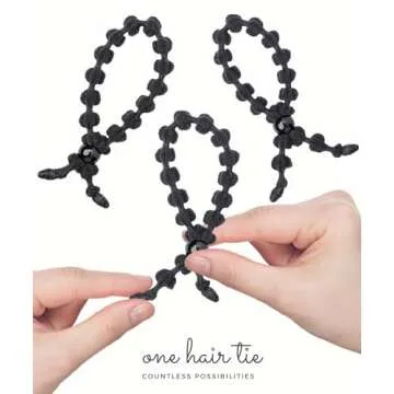 Bunzee Bands - Plush Knit Soft Hair ties - Patented Adjustable Ponytail Holders [2 Count, Black]