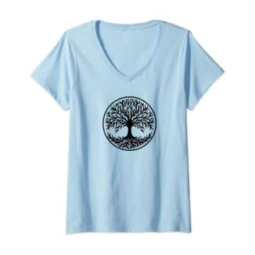 Womens Yggdrasil, Celtic, Tree, Life, Norse, Mythology, Nature, V-Neck T-Shirt