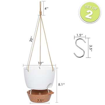 SwinDuck 10 Inch Self Watering Hanging Pots, 2 Pack Hanging Planters with 40oZ Deep Reservior for In...