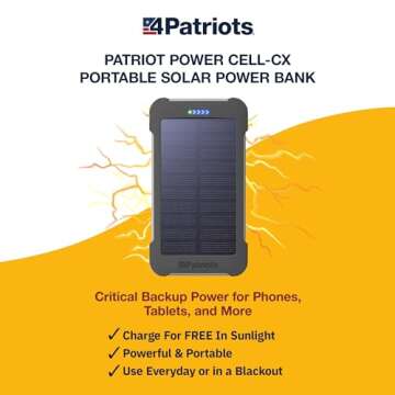 4Patriots Patriot Power Cell CX: Emergency Solar Power Bank with USB-C Fast-Charging Port - 4 Pack