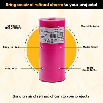 Expo International Premium Matte Tulle, Roll/Spool of 6 Inches X 25 Yards, Nylon-made Tulle Fabric, Matte Finish, Soft, Lightweight, Washable, Easy-to-Use Pink