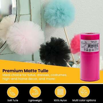 Expo International Premium Matte Tulle, Roll/Spool of 6 Inches X 25 Yards, Nylon-made Tulle Fabric, Matte Finish, Soft, Lightweight, Washable, Easy-to-Use Pink