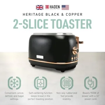 Haden Heritage 2-Slice Toaster Adjustable Browning Black Copper