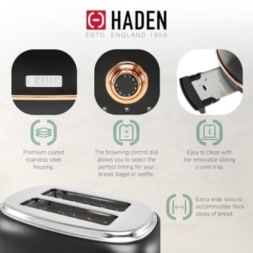 Haden Heritage 2-Slice Toaster Adjustable Browning Black Copper