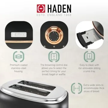 Haden Heritage 2-Slice Toaster Adjustable Browning Black Copper