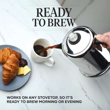 Farberware 50124 Classic Yosemite Stainless Steel Coffee Percolator - 8 Cup, Silver,Stovetop