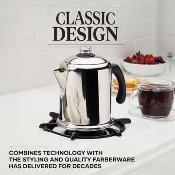 Farberware 50124 Classic Yosemite Stainless Steel Coffee Percolator - 8 Cup, Silver,Stovetop