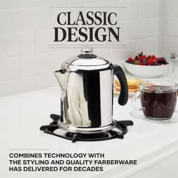 Farberware 50124 Classic Yosemite Stainless Steel Coffee Percolator - 8 Cup, Silver,Stovetop