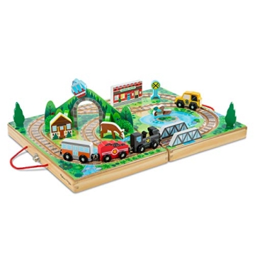 Melissa & Doug 17-Piece Wooden Take-Along Railroad Play Set