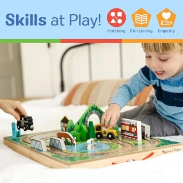 Melissa & Doug 17-Piece Wooden Take-Along Railroad Play Set