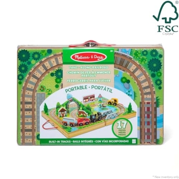 Melissa & Doug 17-Piece Wooden Take-Along Railroad Play Set
