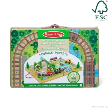 Melissa & Doug 17-Piece Wooden Take-Along Railroad Play Set