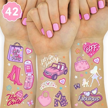 xo, Fetti Pink Temporary Tattoos for Girls - 42 styles | Pink Birthday Party Supplies, Party Favors,...