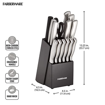 Farberware 15-Piece High-Carbon Knife Set - Sharp & Sleek