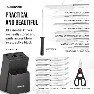Farberware 15-Piece High-Carbon Knife Set - Sharp & Sleek
