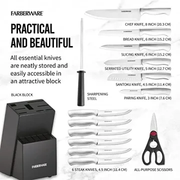 Farberware 15-Piece High-Carbon Knife Set - Sharp & Sleek