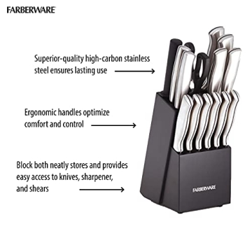 Farberware 15-Piece High-Carbon Knife Set - Sharp & Sleek
