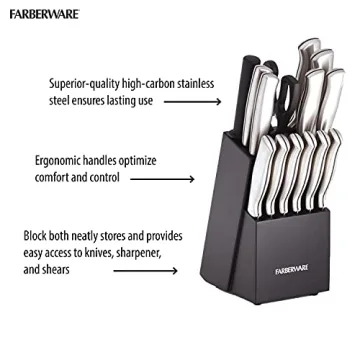 Farberware 15-Piece High-Carbon Knife Set - Sharp & Sleek