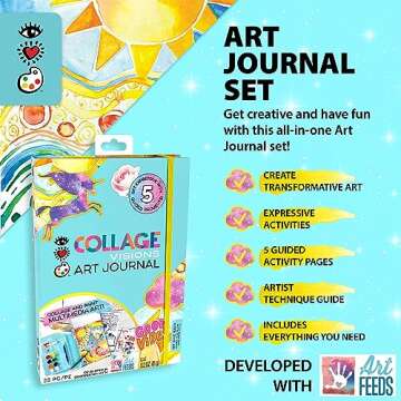 Bright Stripes Kids Journal Kit, DIY Journaling Set, Fun Art Journals with Paints, Markers, Paintbru...