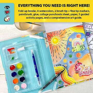 Bright Stripes Kids Journal Kit, DIY Journaling Set, Fun Art Journals with Paints, Markers, Paintbrush, Glue, Punchouts, Paper and 5 Guided Activities, Great Creative Gifts, iHeartArt Collage Visions