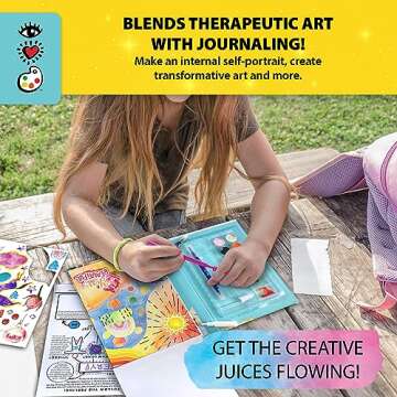 Bright Stripes Kids Journal Kit, DIY Journaling Set, Fun Art Journals with Paints, Markers, Paintbrush, Glue, Punchouts, Paper and 5 Guided Activities, Great Creative Gifts, iHeartArt Collage Visions