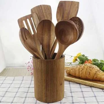 ADLORYEA Wooden Cooking Utensils Set - 7-Piece Healthy Essentials