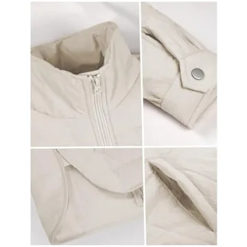 Xiaoxuemeng Womens Quilted Puffer Jacket Zip Up Lightweight Padded Coat Outwear (Khaki-XL)