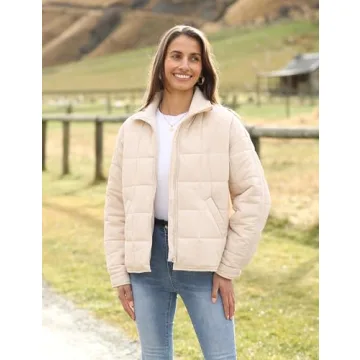 Xiaoxuemeng Womens Quilted Puffer Jacket Zip Up Lightweight Padded Coat Outwear (Khaki-XL)