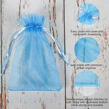 WenTao 100Pcs Premium Sheer Drawstring Organza Bags, 4 x 6 Inch (10x15cm) Pouches Candy Jewelry Party Wedding Favor Gift Bags Blue