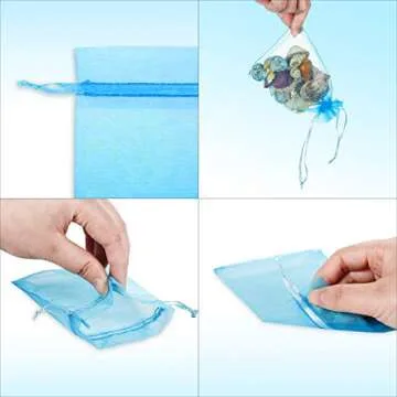 WenTao 100Pcs Premium Sheer Drawstring Organza Bags, 4 x 6 Inch (10x15cm) Pouches Candy Jewelry Party Wedding Favor Gift Bags Blue