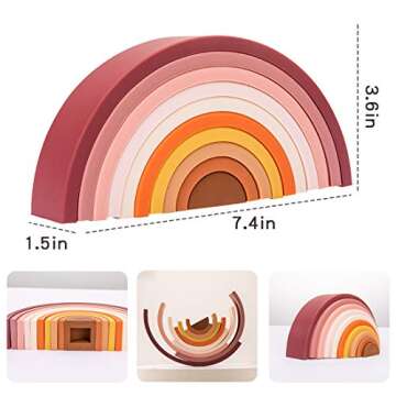 Rainbow Stacking Toy 10 Layer Arch Shape Silicone Nesting Puzzle Blocks Baby Stacking Toy Montessori Toys 3 Year Old Teether Gifts for Toddlers (Colorful Brown)