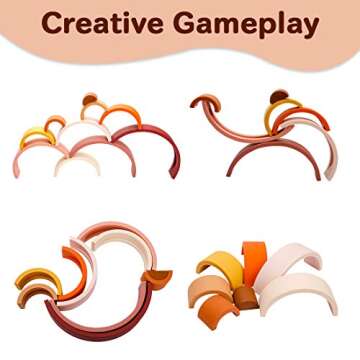 Rainbow Stacking Toy 10 Layer Arch Shape Silicone Nesting Puzzle Blocks Baby Stacking Toy Montessori Toys 3 Year Old Teether Gifts for Toddlers (Colorful Brown)