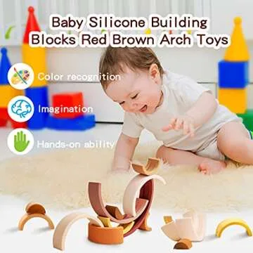 Rainbow Stacking Toy 10 Layer Arch Shape Silicone Nesting Puzzle Blocks Baby Stacking Toy Montessori Toys 3 Year Old Teether Gifts for Toddlers (Colorful Brown)