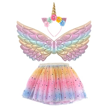 Creatoy Unicorn-Costume for Girls with unicorn rainbow tutu Toddler Rainbow Fairy Wings Princess Uni...