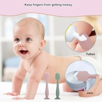 3 Pack Baby Diaper Cream Spatula Applicator, Soft Silicone Butt paste Spatula Diaper Cream Brush with Suction Cup Base (Cyan, Pink, Green)