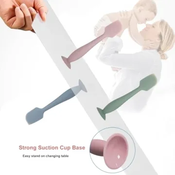 3 Pack Baby Diaper Cream Spatula Applicator, Soft Silicone Butt paste Spatula Diaper Cream Brush with Suction Cup Base (Cyan, Pink, Green)