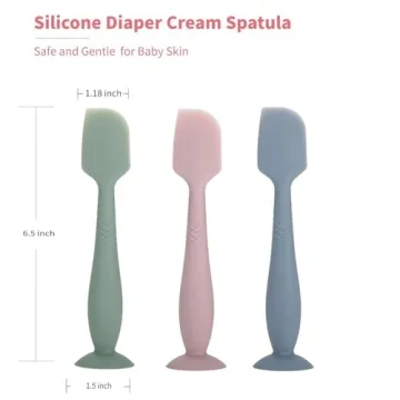 3 Pack Baby Diaper Cream Spatula Applicator, Soft Silicone Butt paste Spatula Diaper Cream Brush with Suction Cup Base (Cyan, Pink, Green)