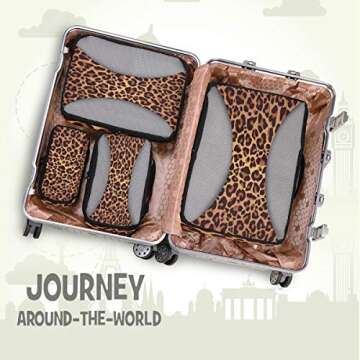 Travel Packing Cubes 4 Set Leopard Animal Skin Print, Carry on Luggage Organizer Bags Mesh, Storage Pouch Accessories for Suitcase Backpacks