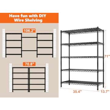 REIBII Heavy Duty 5-Shelf Wire Storage Rack Solution