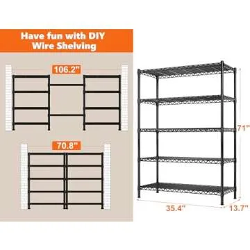 REIBII Heavy Duty 5-Shelf Wire Storage Rack Solution