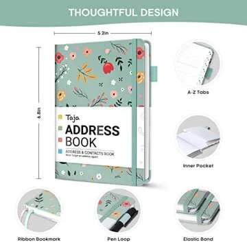 Taja Address Book with Alphabetical Tabs,Hardcover Address Book Large Print for Record Contacts, Small Address Book to Store All Your Important Informations in One Place - Little Fortune