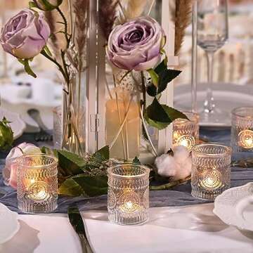 DEVI 24pcs Clear Glass Votive Candle Holders, Vintage Candle Holder for Votives&Tea Lights&Floating ...