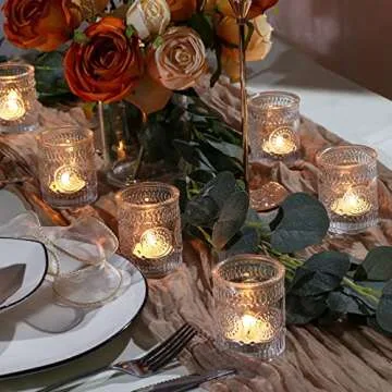 DEVI 24pcs Clear Glass Votive Candle Holders, Vintage Candle Holder for Votives&Tea Lights&Floating Candles, Wedding Decorations for Receptions, Valentine Wedding Centerpieces Table Decoration